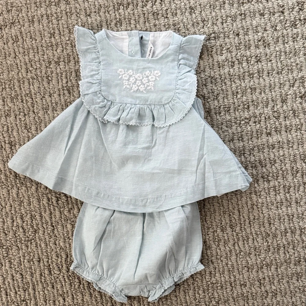 Janie and Jack Light Blue dress and bloomer Set
